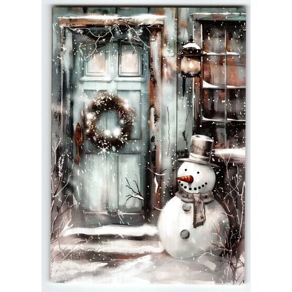 Vintage Christmas Snowman Lithograph Postcard 5.5x4 in Holiday Scene - Picture 1 of 2